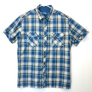 Kuhl Eluxor Shirt Mens‎ Large Blue Plaid Swirl Pearl Snap Hiking Outdoor Casual
